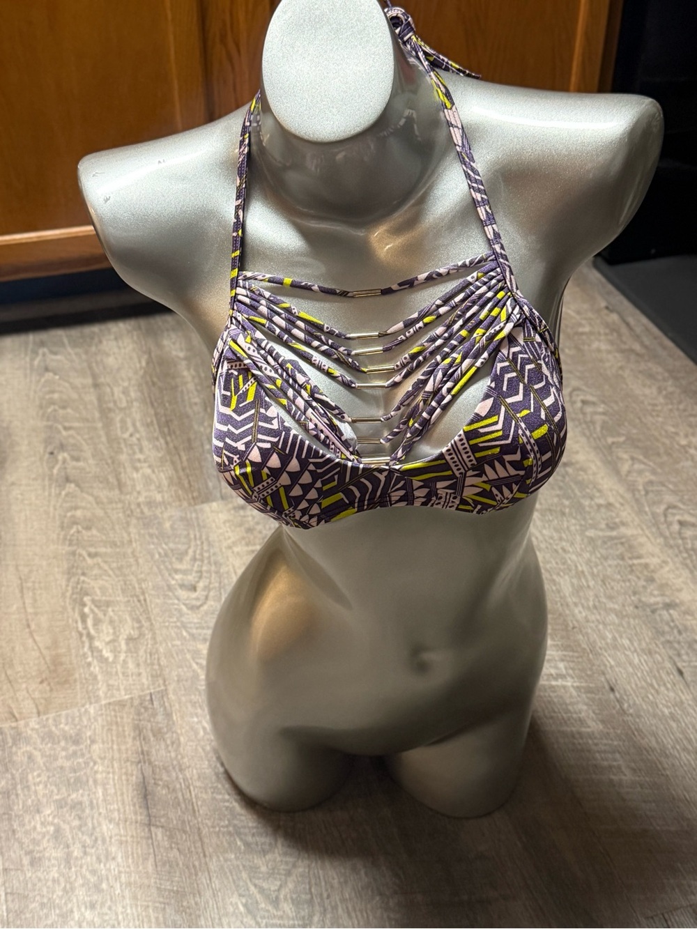 Victoria's Secret Purple & Yellow Strappy Halter Bikini Top B10